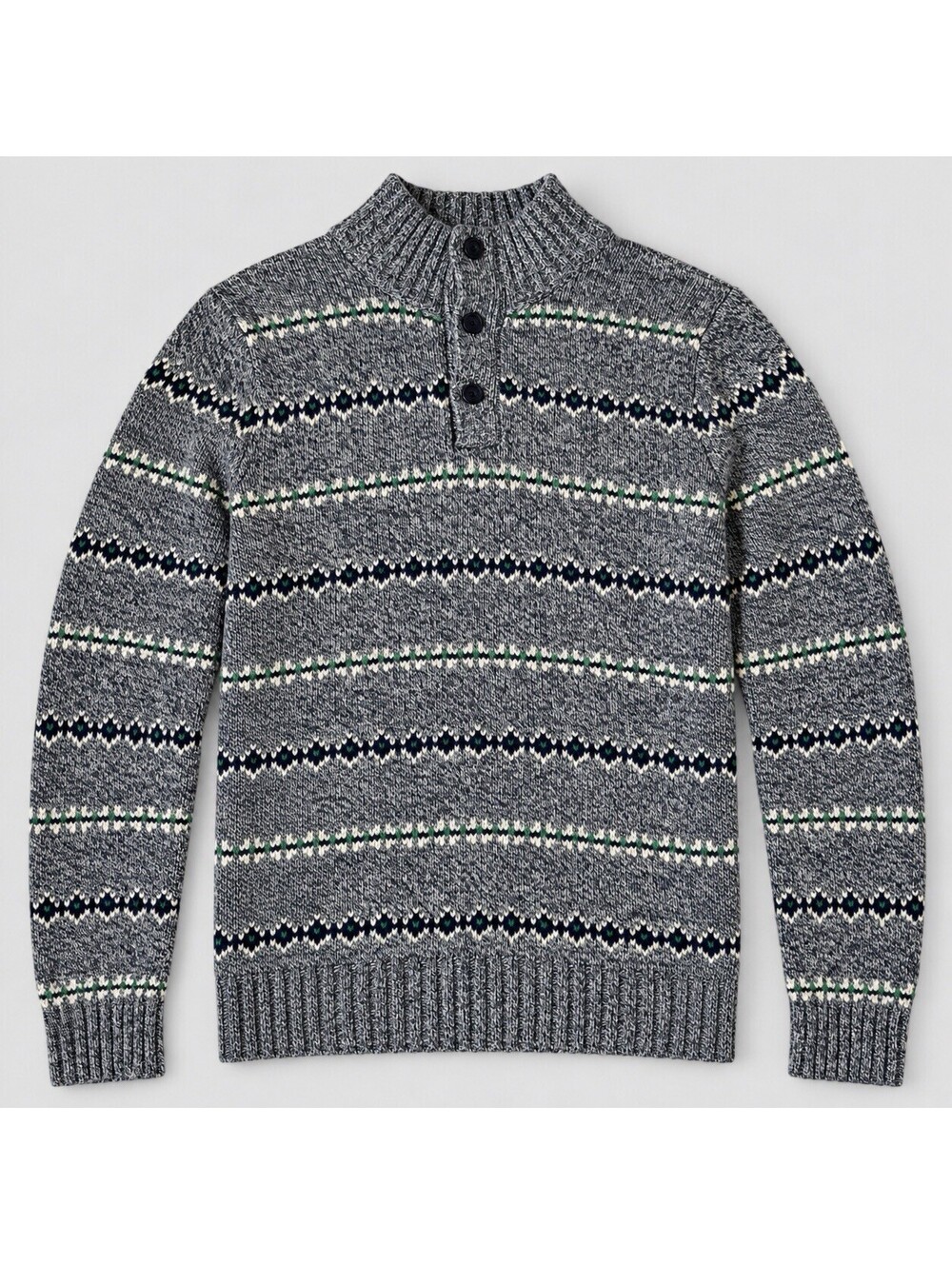 American Eagle Sweater Mens Medium Gray Fair Isle Rabbit Hair Mock Neck Henley
